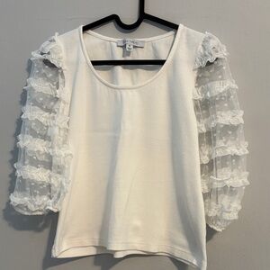Elegant White Blouse with Sheer Ruffle Sleeves